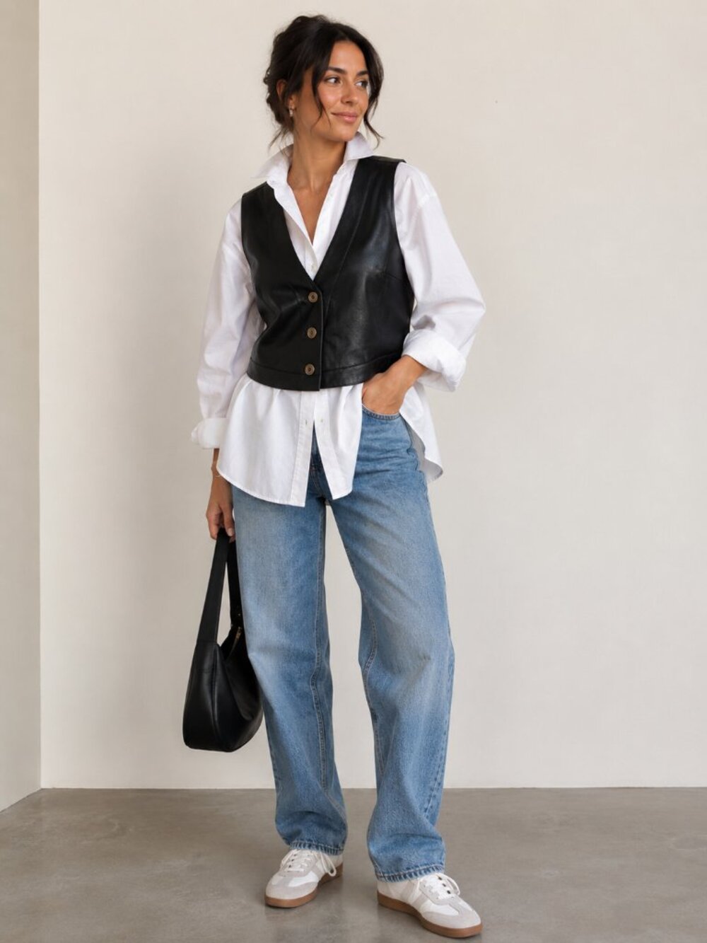 Anthropologie Pilcro Faux Leather Button Front Vest Black Layering Moto Boho XS
